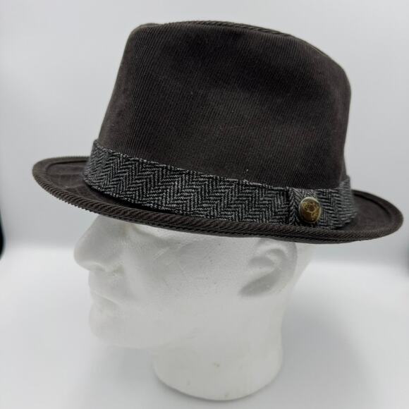 Paul Frank Brown Corduroy Fedora Hat Julius Monkey Herringbone Band Retro - Picture 2 of 10